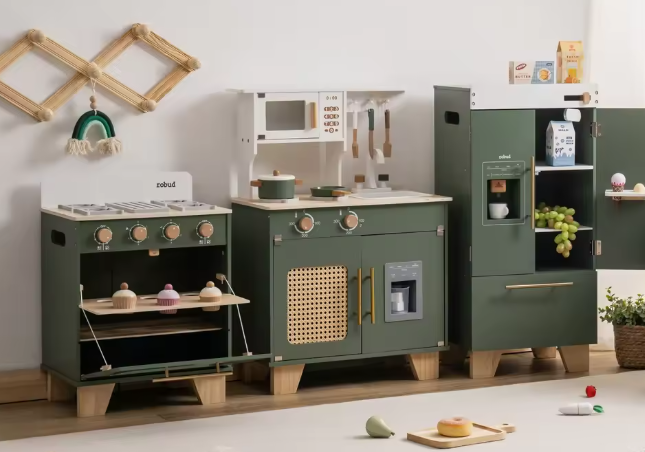 Montessori Vintage Wooden Toy Oven - Green Play Kitchen, Aged 3+