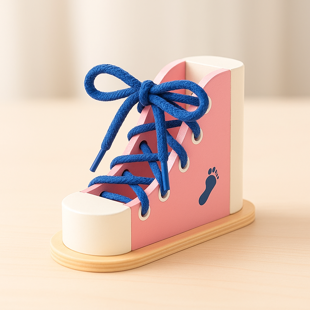Montessori Wooden Shoelace Learning Toy - Shoelace Tying Practice, Aged 2+