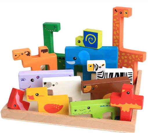 Creative Wooden Animal 3D Building Block Set - Montessori Stacking Toy, Aged 3+