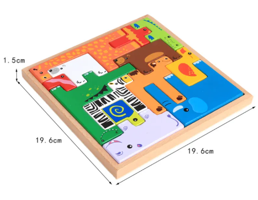 Creative Wooden Animal 3D Building Block Set - Montessori Stacking Toy, Aged 3+