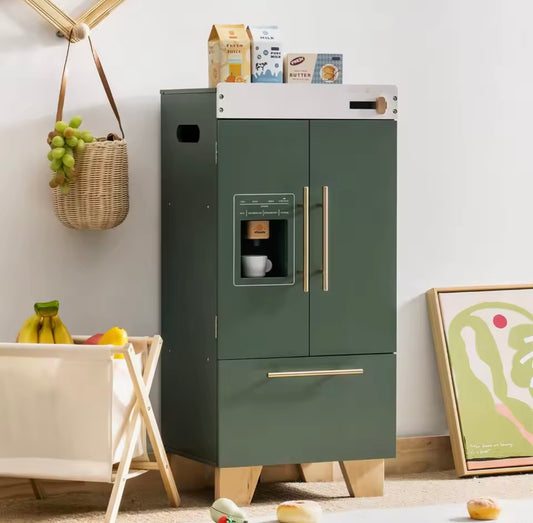 Montessori Vintage Wooden Toy Fridge - Green Play Kitchen, Aged 3+