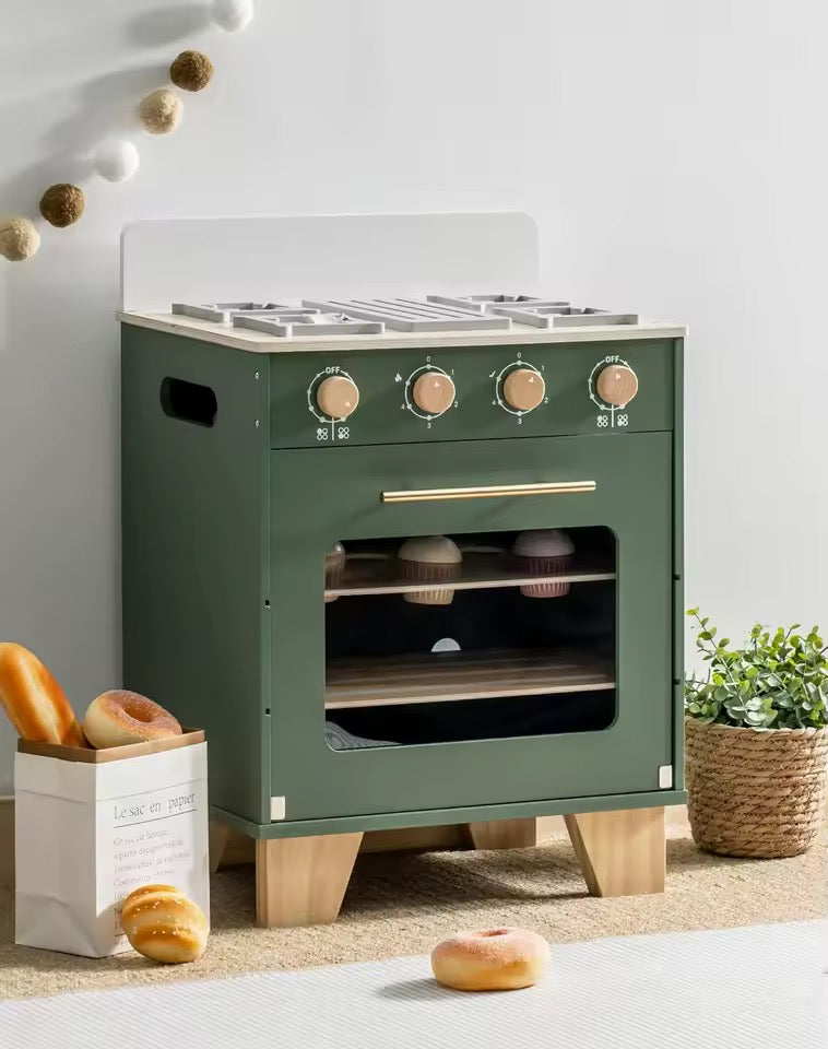 Montessori Vintage Wooden Toy Oven - Green Play Kitchen, Aged 3+