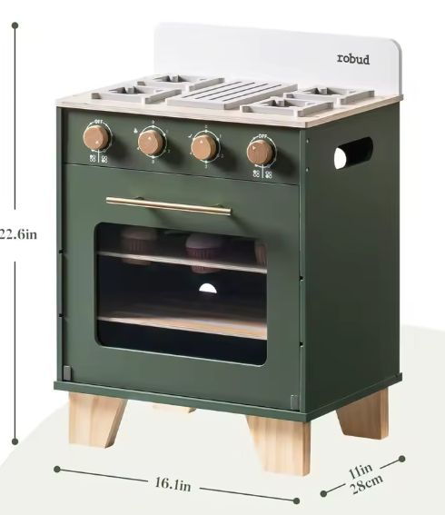 Montessori Vintage Wooden Toy Oven - Green Play Kitchen, Aged 3+