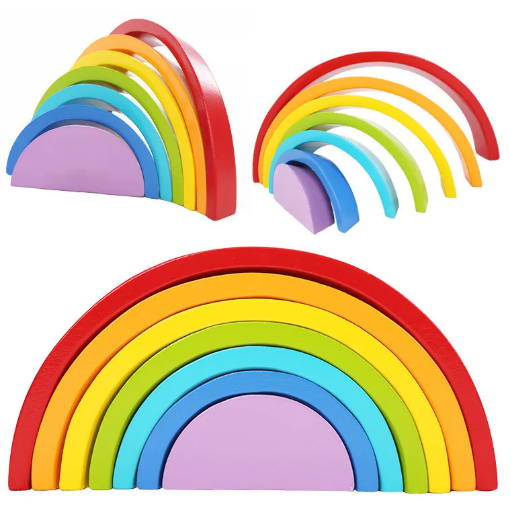 Montessori Wooden Rainbow Stacker - Colourful Learning Toy, Aged 18m+