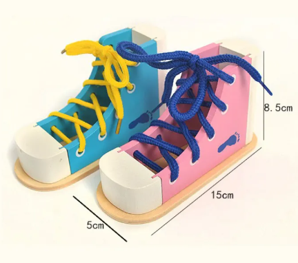 Montessori Wooden Shoelace Learning Toy - Shoelace Tying Practice, Aged 2+