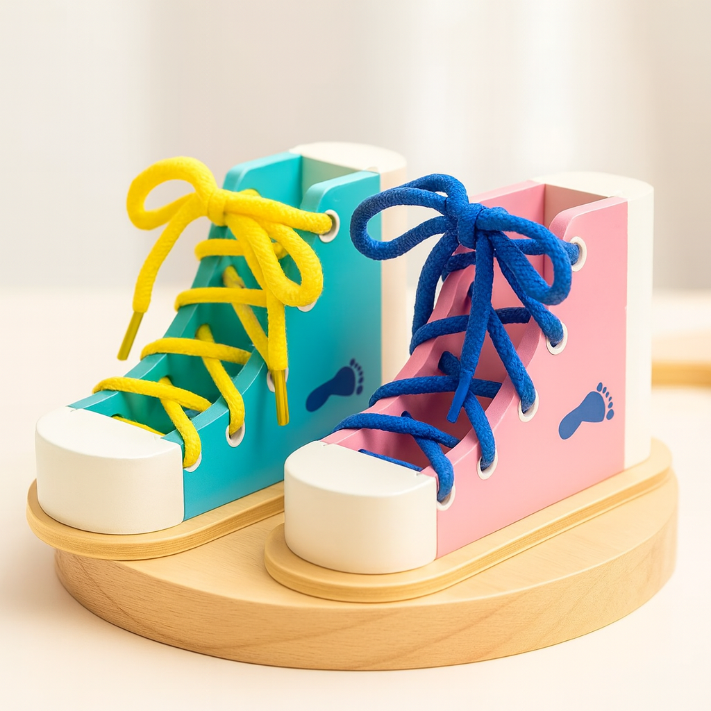 Montessori Wooden Shoelace Learning Toy - Shoelace Tying Practice, Aged 2+